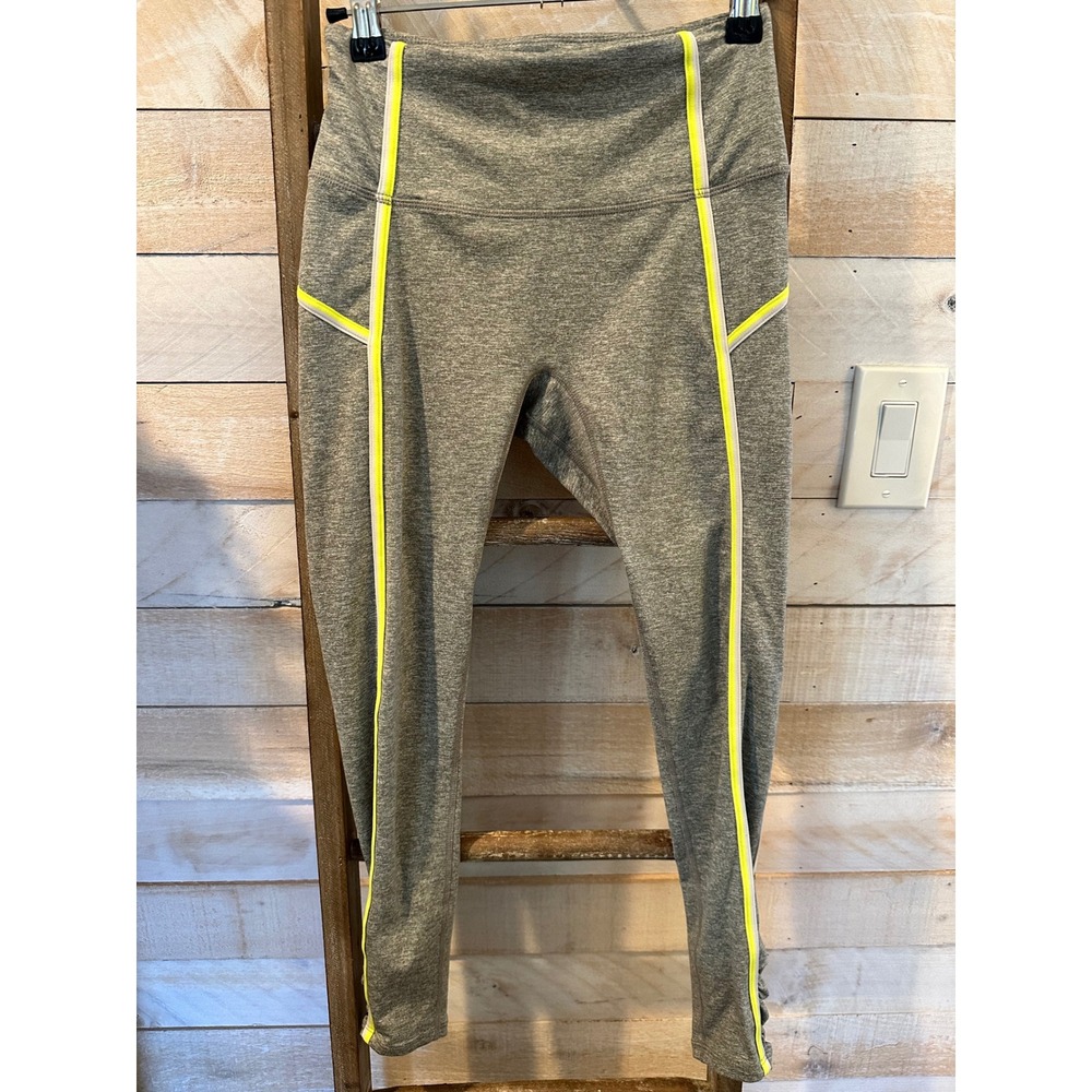 FP Movement Free People Grey Neon Yellow Piping Pocket Leggings XS